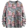 AMDOLE Boy Mom Felpa da donna a righe in maglia spessa girocollo a maniche lunghe felpa con gatti la felpa musicale, rosa, 3XL