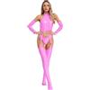 Riismen Women Lack Body in Pelle con Calze Wetlook Tanga Schiena Libera Latex Catsuit Lingerie Sexy Abbigliamento da Club Rosa XXL
