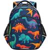 RPLIFE Zaino scolastico per bambini da 17 pollici per ragazzi e ragazze, dinosauri colorati blu scuro per bambini zaino per laptop da viaggio