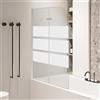 Jiubiaz Parete doccia per vasca da bagno, 100 x 140 cm, 2 pezzi, in vetro pieghevole, 6 mm, striscia di sicurezza EGS per vasca da bagno, accessori per cabina doccia, strisce bianche