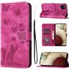 LSPCASA Custodia Per Samsung Galaxy A12 Materiale In Pelle PU Cover Samsung A12 Con Slot Per Schede Reticolo Della Farfalla Del Gatto Cover Samsung Galaxy A12 Rosa