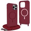 YFSYLL Magnetica Cover per iPhone 14 Pro Max con Cordino,Compatibile con MagSafe,Silicone Case con Regolabile Cordino da Collo Nylon Catena Collana Tracolla - Rosso