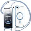 Pnakqil Magnetica Cover con Cordino per iPhone 16E, Compatibile con Magsafe Ricarica Wireless, Trasparente Placcatura Custodia con Collana Laccio Tracolla Protettiva Case, Azzurro