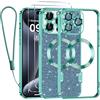 Kokio Glitter Magnetica Cover per iPhone 15 Pro con Cordino, Compatibile con MagSafe, Brillantini Sottile Silicone TPU Antiurto Custodia per iPhone 15 Pro con 2 Vetro Temperato Bumper, Verde