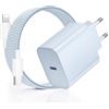 Kndaa 20W Caricatore per iPhone USB C Rapido Caricabatterie con Cavo USB-C Lighting 2M, PD3.0 Tipo C Adattatore Spina Alimentatore per iPhone 14/14 Plus/14 Pro/14 Pro Max /13/12/11/XS/XR/X/SE - Blu