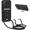 YFSYLL Cover Compatibile con Motorola Moto G42 4G con Cordino,Custodia con Cordino Silicone Cover,Protezione Fotocamera,360°Anello Supporto,Porta Carte,Nero