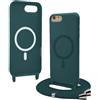 Bigcousin Magnetica Cover con Cordino per iPhone 8 / iPhone SE 2020/2022,[Compatibile con MagSafe], Cover in Silicone, Regolabile Cordino da Collo Nylon Catena Collana Tracolla,Verde