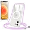 Jrkvniv Magnetica Trasparente Cover per iPhone 12/iPhone 12 Pro con Cordino, Compatibile con Magsafe, Trasparente Ultra Sottile Silicone TPU Antiurto Custodia con Collana Laccio per iPhone 12, Viola
