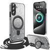 XCYYOO Cover Brillantini con Cordino per Samsung Galaxy A17 5G,[DIY Supporto] Custodia Trasparente Antiurto Silicone TPU con Laccio Tracolla Supporto Case,Cover con Collana per A17 5G Samsung,Nero