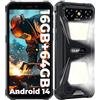 OUKITEL G5 Rugged Smartphone con 900LM Luce Campeggio - 16(4+12) GB+64GB /TF 1TB, Android 14 Telefono Indistruttibile, 6300mAh 13MP+5MP 6 HD Cellulari e Smartphone IP68/BT5.0/OTG/GPS Nero