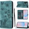 LSPCASA Funda para Samsung Galaxy A56 5G(6.7 pulgadas) Carcasa protectora de PU de ranuras para tarjetas y soporte Patrón de gato y mariposa Tapa para Samsung Galaxy A56 5G-Verde