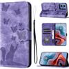 LSPCASA Custodia Per Motorola Moto G34 6.5 Pollici Materiale in Pelle PU Cover Motorola G34 5G Con Slot Per Schede Reticolo Della Farfalla Del Gatto Cover Motorola G34 Porpora
