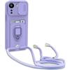 yanasuo Cover con Collana Compatibile con Xiaomi Redmi 13C/Poco C65, Cover con Pratico Cordino, Slidable Protezione Fotocamera Slot Carte 360° Anello Supporto, Porpora