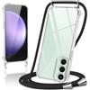 Coiwxmoi Cover per Samsung Galaxy S23 FE con Cordino 6.4,Trasparente Custodia con Laccio Tracolla Corda Catena Cinghia,Ultra Morbido Silicone TPU Antiurto Case per Samsung S23 FE, Nero
