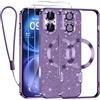 Kokio Glitter Magnetica Cover per iPhone 16 Plus con Cordino, Compatibile con MagSafe, Brillantini Sottile Silicone TPU Antiurto Custodia per iPhone 16 Plus con 2 Vetro Temperato Bumper, Viola