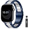 AiiBowy Metallo Cinturino per Apple Watch 46mm 45mm 44mm 42mm 49mm, Cinturini in Acciaio Inossidabile per Apple Watch Ultra 3/Ultra 2/Ultra/SE 3/SE 2/SE/Series 11/10/9/8/7/6/5/4/3/2/1 Blu Argento
