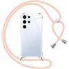 Pnakqil Cover per Samsung Galaxy S25 Ultra con Cordino, Trasparente Custodia con Laccio Tracolla Cellulare Girocollo Collana Protettiva per Samsung S25 Ultra 6.8, Rosa
