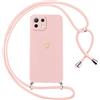 Oelrstfe Cover per Xiaomi 11 Lite 5G NE/Mi 11 Lite 4G/5G con Cordino,Custodia Silicone Morbido Sottile con Motivo Cuore e Collana Laccio Tracolla,Antiurto Antigraffio Corda Collo Regolabile Case,Rosa