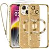 Kokio Magnetica per iPhone 14 Cover Glitter,Con 2 * Vetro Temperato e 1* Cordini,Compatibile con MagSafe,Glitterata Custodia per Womem Girl,Con Protezione dell Obiettivo Fotocamera,Oro