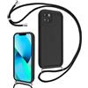 Coalbooliy Cover per iPhone 13 mini 5,4 con Cordino per Cellulare, Custodia Silicone con Regolabile Collana Sottile Morbida Case Protezione della fotocamera Antiurto con Necklace, Nero