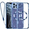 Kokio Glitter Magnetica Cover per iPhone 11 Pro Max con Cordino, Compatibile con MagSafe, Brillantini Sottile Silicone TPU Antiurto Custodia per iPhone 11 Pro Max con 2 Vetro Temperato Bumper, Blu