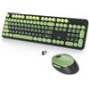 SbocKeeb Tastiera Colorata e Mouse Wireless, Cute Tastiera Wireless con Tastierino Numerico, Retro Macchina Da Scrivere Full-sizewith Tasti Rotondi, 2.4 GHz, Americana QWERTY (Black Green)