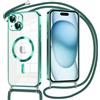 Oelrstfe Magnetica Cover per iPhone 15 Plus 6.7 con Cordino Regolabile, Compatibile con MagSafe,Trasparente Custodia con Collana Tracolla Laccio Collo TPU Silicone Lanyard Case Antiurto, Verde