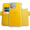 dreem Fibonacci compatibile con iPhone 14 Pro Max custodia a portafoglio/custodia antiurto 2 in 1 e folio in pelle vegana staccabile, compatibile con MagSafe, protezione RFID [Giallo]