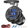 Lpluziyyds Presa USB 12V/24V, Caricatore Auto 4 Porte USB 84W con Doppio PD3.0 e Doppio QC3.0 a Ricarica Rapida, Presa Impermeabile in Lega di Alluminio con Voltmetro LED, Compatibile per Auto, Barche, Camper