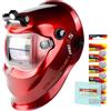 TRQWH Casco da Saldatore con Luce Colore Vero Auto-Oscurante Casco da Saldatore Solare per Uomini con 2 Sensori ad Arco Visiera Ampia 4/9-13 per TIG MIG ARC Maschera da Saldatore Cool (Rosso brillante
