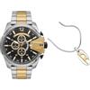 Diesel orologio da uomo Mega Chief in acciaio inossidabile bicolore e collana color argento, set