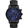 Emporio Armani Orologio Uomo, movimento al quarzo, cassa in acciaio inossidabile nero 46 mm con cinturino in pelle, AR11351, Nero e Blu, 46 mm
