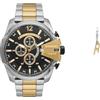 Diesel orologio da uomo Mega Chief in acciaio inossidabile bicolore e orecchini color oro, set