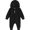 Carolilly Pagliaccetto Neonato con Cappuccio Tutina Neonata Maniche Lunghe Felpa con Cerniera Casual Tuta Intero Autunno Primavera per Bambini 0-12Mesi (Nero, 0-3 Months)