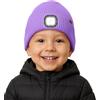 ATNKE Bambini LED Cappello con Luce Pile Foderato, USB Ricaricabile 4 LED Corsa Torcia Mani Libere Testa Lampada Invernale Calda Maglia Berretto Regali per Ragazzi e Ragazze/Light Navy Blue
