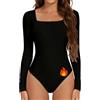 Joyshaper Body Donna Maniche Lunghe Top Elegante Con Scollo Quadrato Camicetta Termica Calda Bodysuit Tops Magliette Intime, Bianco, S
