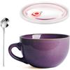 YUNXCNA Tazza da Caffè Grande, 700 ml Ciotola di Pasta, Ciotola per Yogurt, Riutilizzabile Tazza Grande in Ceramica, Ciotola da Zuppa in Ceramica Con Coperchio e Cucchiaio, per Ramen e Cereali(Viola)