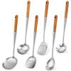 FJNATINH Spatola per wok, mestolo, schiumarola, spatola, set di attrezzi, cucchiaio per spaghetti e serving Large Spoon, 43,2 cm, 6 palette wok in acciaio inox 304