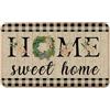 Gelasgo HOME Sweet HOME - Zerbino con motivo a quadri di bufalo e foglie di eucalipto, assorbente, antiscivolo, a basso profilo, per ingresso, interno, cucina, lavabile in lavatrice, per animali