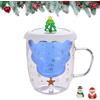 CavspkArt Tazza da caffè Natalizia Doppia Parete Tazza di Vetro con coperchio Tazza di caffè albero di Natale Bicchiere da Latte resistente al Calore per donne uomini bambini