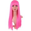 MapofBeauty 24 Pollice Lungo Lisci Con Frange Parrucca (Neon Rosa)