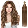 SEGO Pro Extension Cheratina Capelli Veri 40cm 25 Ciocche 25g #4/27 Marrone Medio/Biondo Scuro Pre Bonded 1g/Ciocca 100% Remy Naturale Keratina Human Hair Balayage
