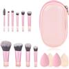 PLUSHCEWT Set di Pennelli Trucco da 10 Pezzi con 4 Spugne e Borsa Cosmetici Pennelli Sintetici Premium per Fondotinta Cipria Blush Ombretto Correttore Contorno e Illuminante Viaggi Uso Quotidiano (B)