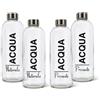 BrandPrint Bottiglie Vetro Acqua 1 Litro Eos - Set 4 Naturale e Frizzante | Bottiglie serigrafate 2 Naturale e 2 Frizzante, lavabili in lavastoviglie. Tappo a vite colore argento.