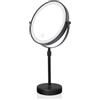 Nicesail Specchio Trucco con Luce da Tavolo Nero - Specchio Ingranditore 10x - Altezza Regolabile - Luminosità Regolabile - Luci a Tre Colori - Ricaricabile - per Barba Bagno,Diametro 20 cm