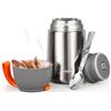 DUNSOO Contenitore termico per alimenti da 650 ml, contenitore termico per alimenti in acciaio inox con cucchiaio pieghevole, ideale per conservare zuppe, porridge, gelato e yogurt. (grigio)