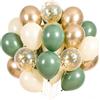 EWODEIEW Palloncini Verde Oro, 60 Pezzi Palloncini Verde Salvia Bianco, Palloncini Verde Eucalipto, Palloncini Compleanno Verde Bianco Oro Coriandoli Palloncini in Lattice per Compleanno, Decorazione