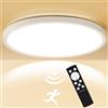 Heyseven Plafoniera con Sensore di Movimento, 2.5CM Ultra-sottile Plafoniera Soffitto con Telecomando, 24W 2700LM 3000K-6000K Dimmerabile Lampadario per Portico, Corridoi, Scale, Garage, Balcone