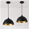 lux.pro Set di 2 Lampade a Sospensione con Paralumi Emisferici Ø 30 cm in Metallo Lampade da Soffitto con Lunghezza Regolabile per Cucina Sala Soggiorno - Nero/Oro
