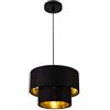 lux.pro Lampada a Sospensione con Doppio Paralume Cilindrico Ø 30 cm in Tessuto Lampadario ad Altezza Regolabile Lampada da Soffitto per Soggiorno Salotto Ingresso - Nero/Oro
